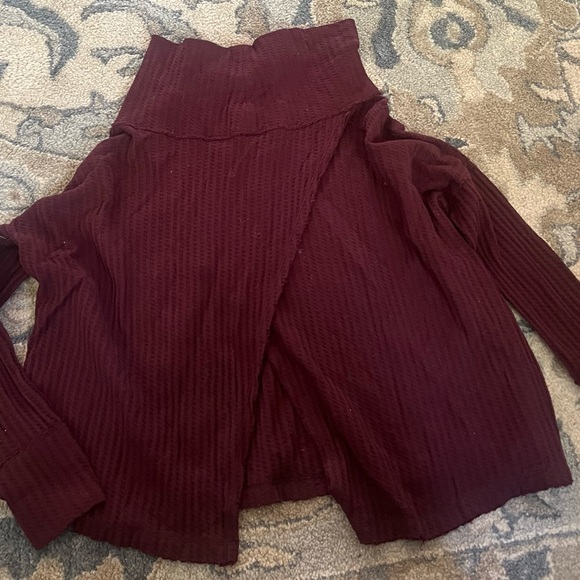 NWT Free People Oversized Juicy Waffle Knit Sweater Burgundy Size S - Picture 2 of 5